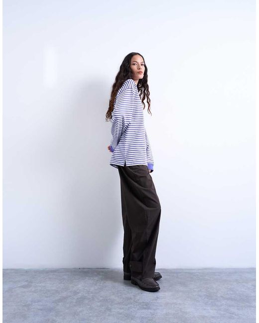 TOPSHOP Purple Stripe Long Sleeve Slouchy Skater Tee