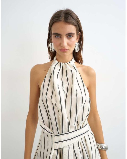 TOPSHOP White High Neck Sleeveless Belt Detail Top