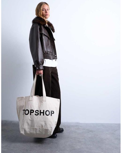 TOPSHOP Black Large Canvas Tote Bag