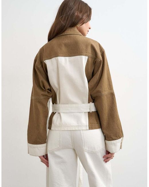 TOPSHOP White Denim Two-Toned Cinch Jacket