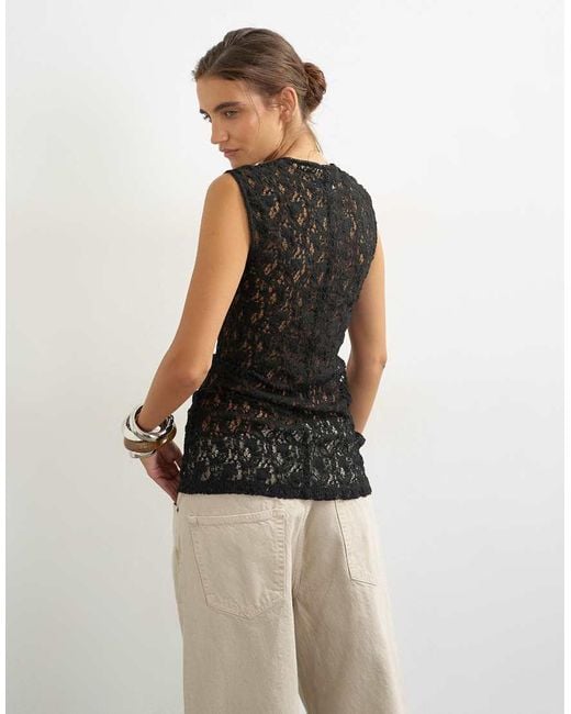 TOPSHOP Black Lace Tank Top