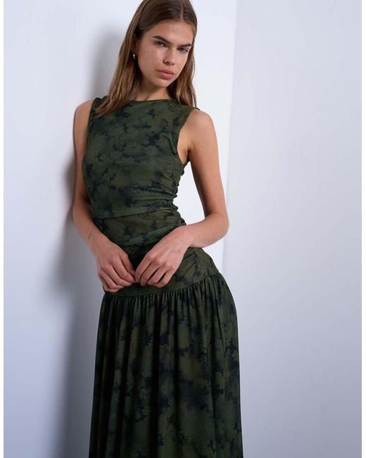 TOPSHOP White Abstract Print Dropped Waist Maxi Dress