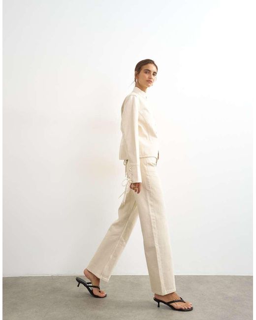 TOPSHOP Natural Ember Low Rise Relaxed Straight Leg Jean With Lace Up Detail