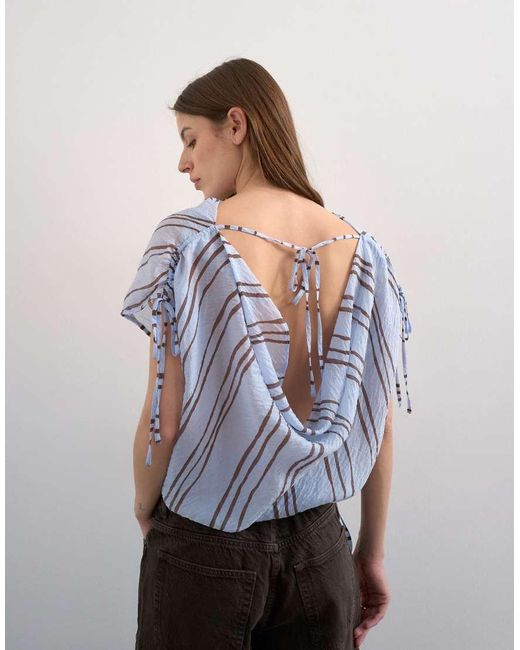 TOPSHOP Purple Draped High Neck Top With Tie