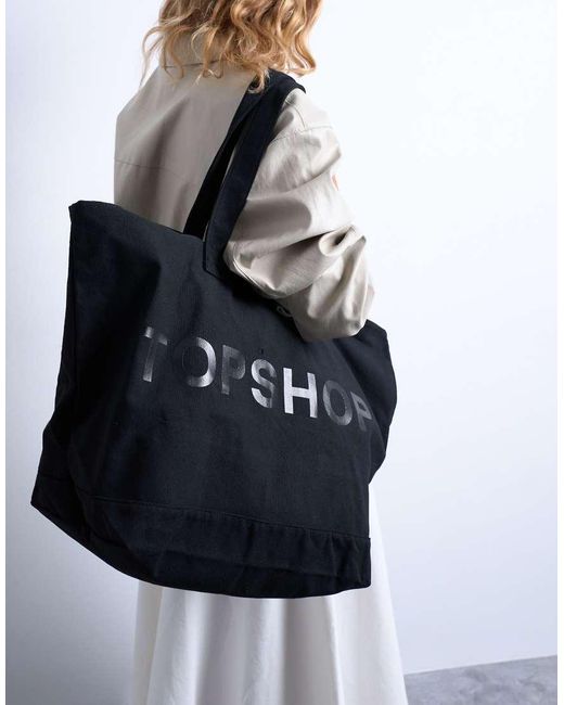 TOPSHOP Black Large Canvas Tote Bag