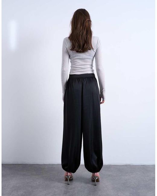 TOPSHOP Black Satin Deep Waistband Balloon Trouser