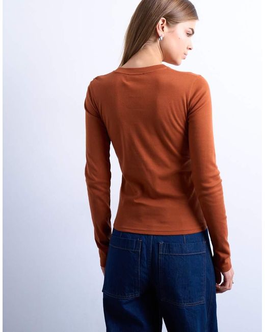 TOPSHOP Orange Long Sleeve Everyday Tee