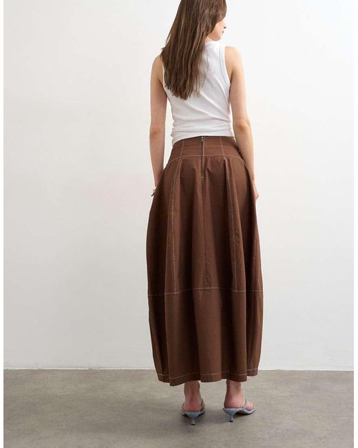 TOPSHOP Brown Poplin Barrel Seamed Maxi Skirt