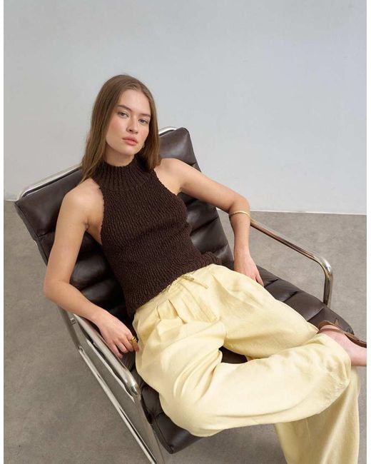 TOPSHOP Natural Linen Balloon Trouser With Tie Waist