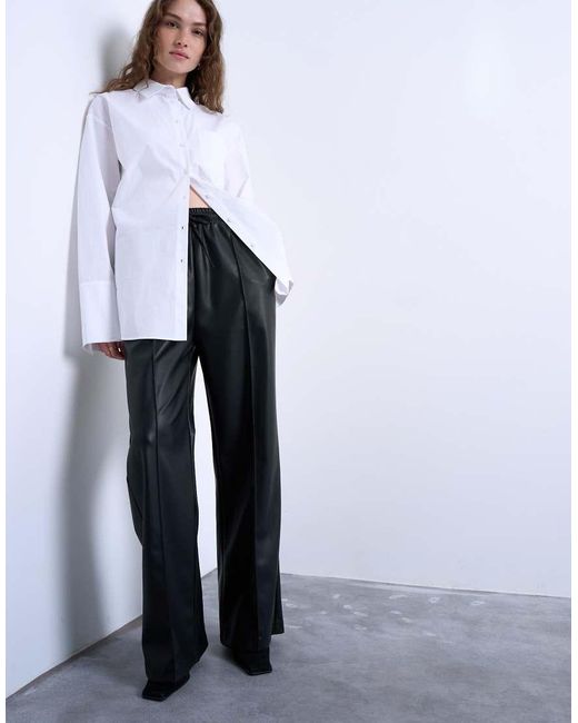 TOPSHOP White Faux Leather Wide Leg jogger With Pinseam Detail