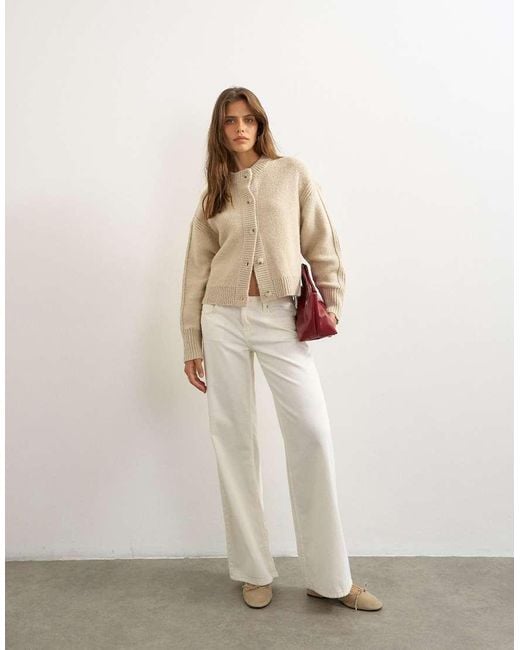 TOPSHOP Natural Knitted Boxy Deep Rib Cardigan