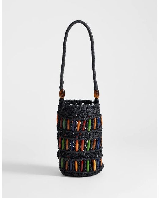 TOPSHOP White Harley Raffia Grab Bag With Beads