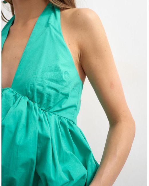 TOPSHOP Blue Halter Neck Bubble Hem Top-No Colour