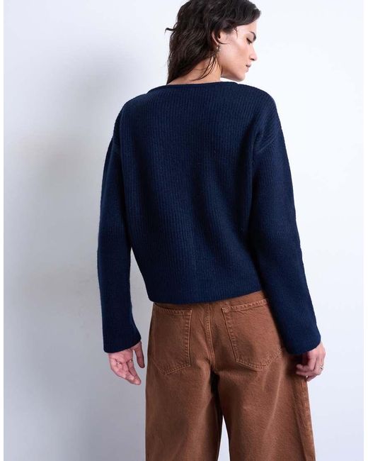 TOPSHOP Blue Knitted Easy Ribbed Relaxed Cardigan