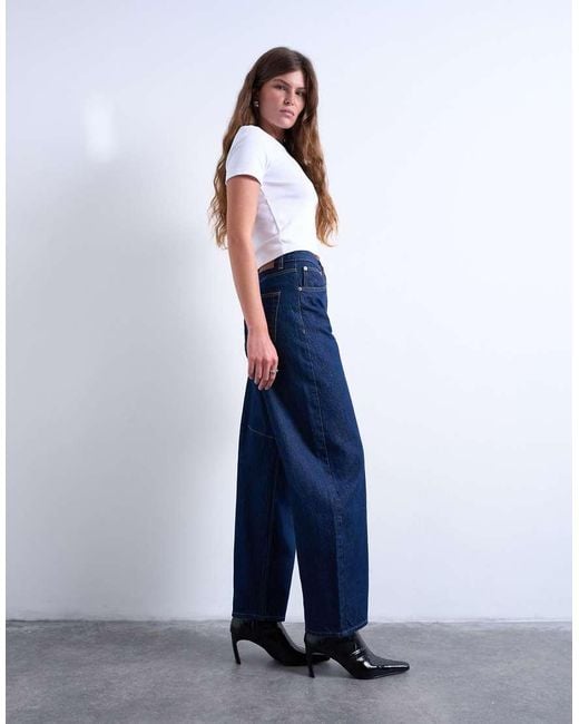 TOPSHOP Blue Barrel Mid Rise Jeans