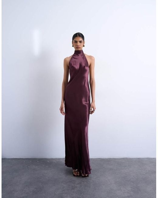 TOPSHOP Purple Tie Neck Halter Maxi Dress