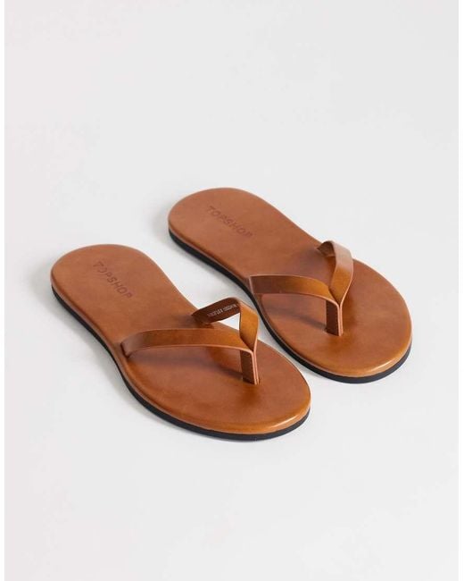 TOPSHOP Brown Sky Real Leather Toe Thong Sandal