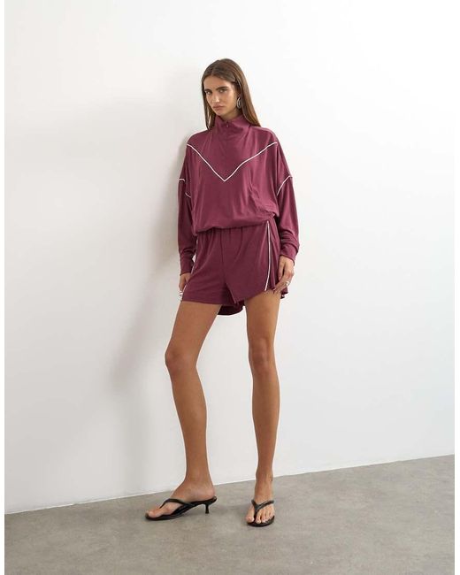 TOPSHOP Red Sporty Piping Half Zip Top