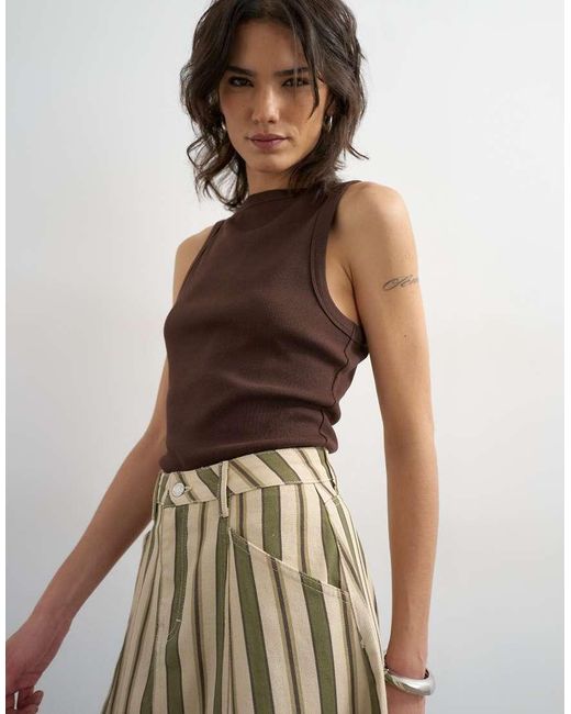 TOPSHOP Natural Denim Circle Seamed Maxi Skirt