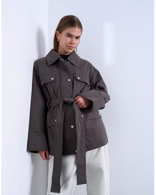 TOPSHOP Brown 4 Pocket Cotton Shacket With Quilted Lining