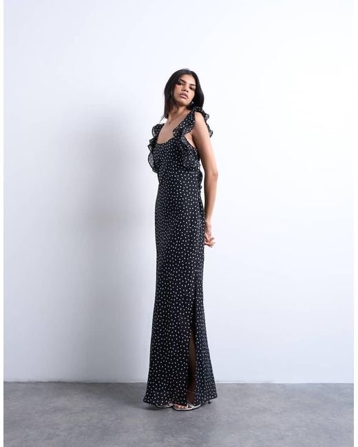 TOPSHOP White Ruffle Shoulder Slip Maxi Dress
