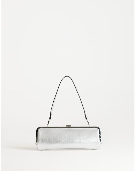 TOPSHOP White Poppy Small Rectangle Clasp Shoulder Bag