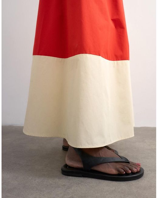 TOPSHOP Red Maxi Full Circle Colour Block Skirt