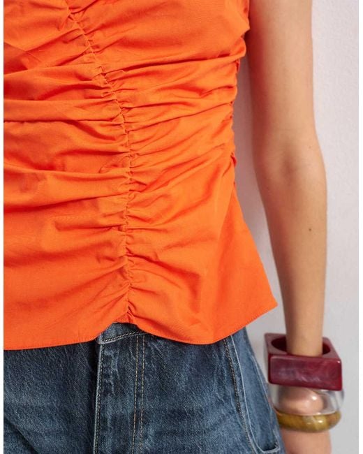 TOPSHOP Orange Poplin Gathered Tank Top