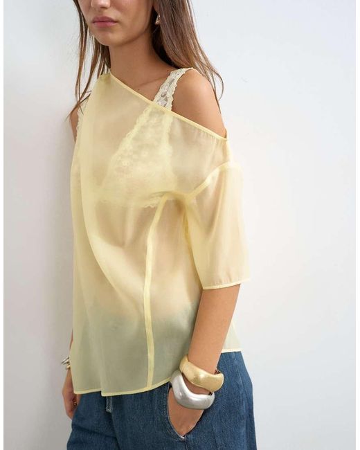 TOPSHOP Natural One Shoulder Organza Top