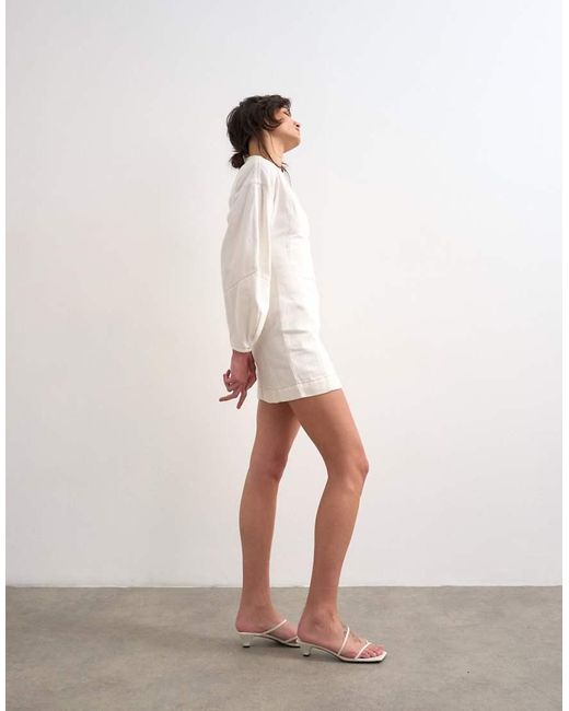 TOPSHOP White Denim Ovoid Sleeve Mini Dress