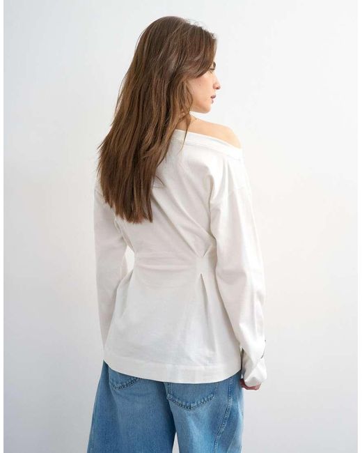 TOPSHOP White Cinch Off The Shoulder Top
