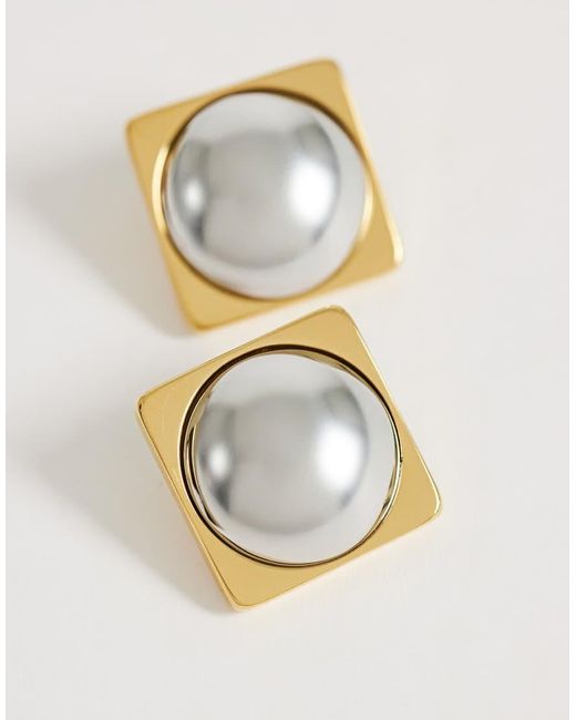 TOPSHOP Metallic Fifi Waterproof Stainless Steel Stud 2 Tone Earrings