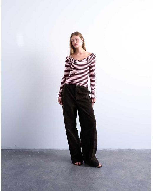 TOPSHOP Red Stripe V-neck Top