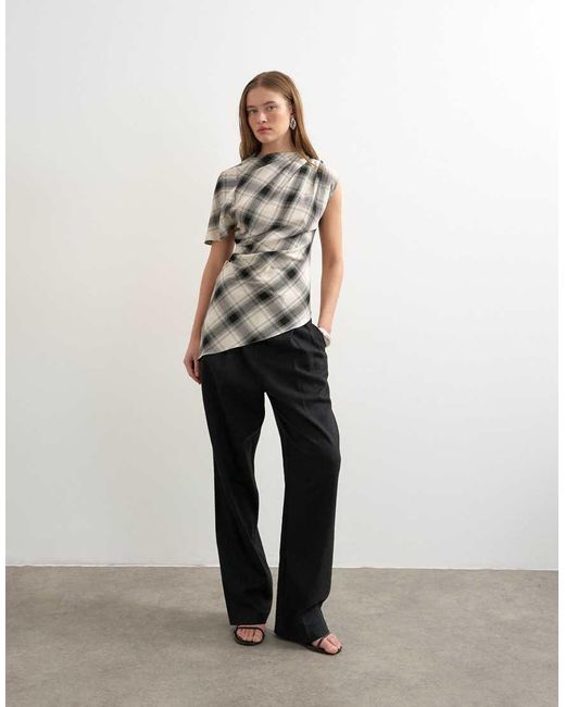 TOPSHOP Gray One Sleeve Slash Neck Top
