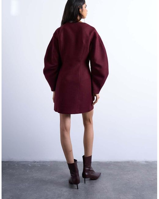 TOPSHOP Red Cocoon Structu Mini Dress