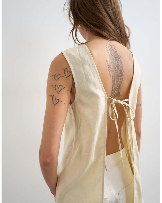 TOPSHOP Natural Open Back Chuck On Linen Rich Tank