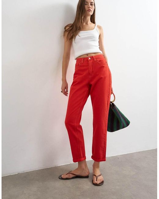 TOPSHOP Red Mom High Rise Loose Fit Jean
