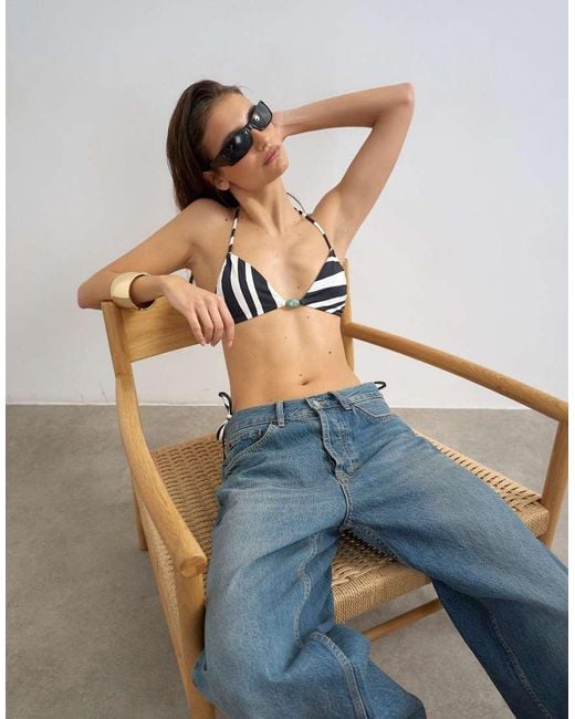 TOPSHOP Blue Mono Triangle Bikini Top