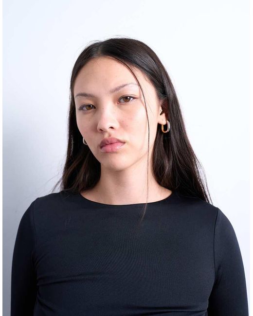 TOPSHOP Blue Slinky Crew Neck Long Sleeve Top