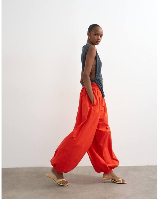 TOPSHOP Red Oversized Cuff Balloon Trouser
