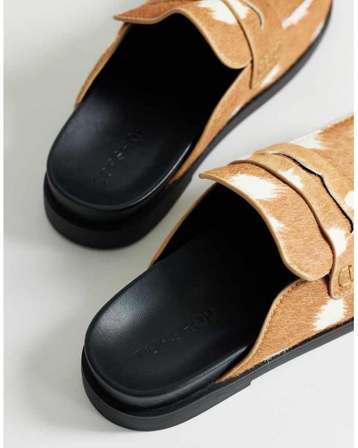 TOPSHOP White Addie Hair On Real Leather Mule Loafer