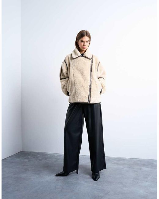 TOPSHOP White Borg Aviator Oversized Jacket