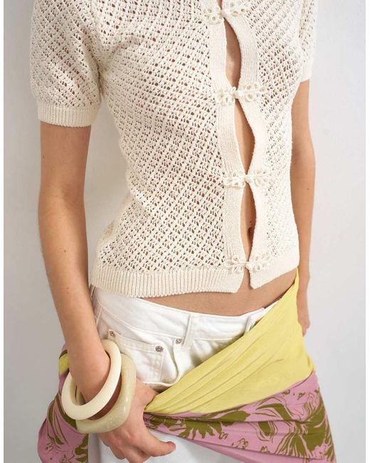 TOPSHOP Multicolor Knitted Short Sleeve Mandarin Collar Cardigan