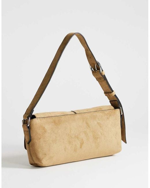 TOPSHOP Natural Joanie Small Suedette Shoulder Bag With Front Pockets