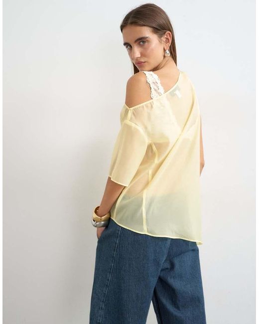 TOPSHOP Natural One Shoulder Organza Top