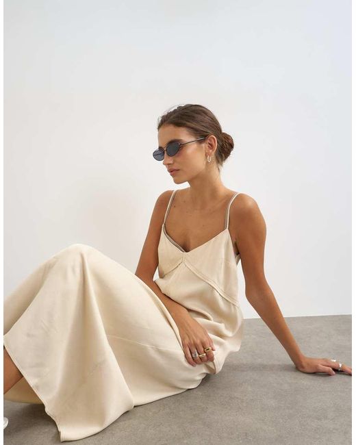 TOPSHOP Natural Satin Contrast Stitch Double Layered Cami Maxi Dress