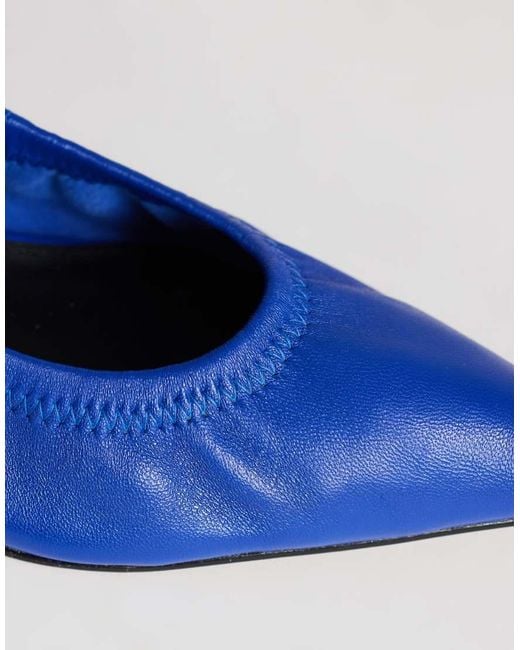 TOPSHOP Blue Arizona Real Leather Ruched Kitten Heel Court