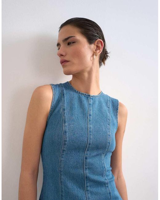 TOPSHOP Blue Denim Seamed Flippy Mini Dress