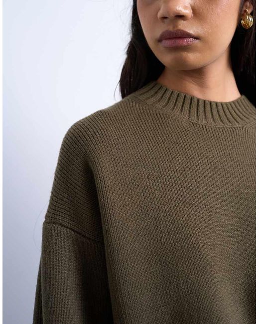 TOPSHOP Brown Knitted Chunky All Needle Clean Crew Jumper