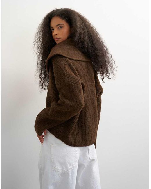 TOPSHOP Brown Knitted Shawl Collared Cardigan